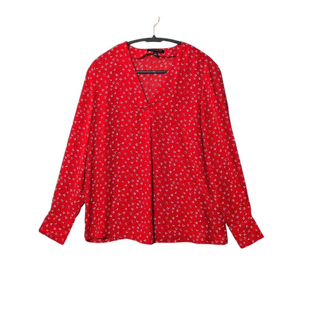 Banana Republic Floral Ditsy V-Neck Long Sleeve Blouse Red S Feminine Ditsy Work